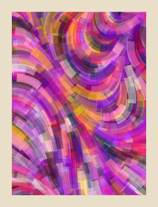 An abstract digital artwork featuring concentric circular patterns in vibrant shades of pink, purple, orange, and yellow.