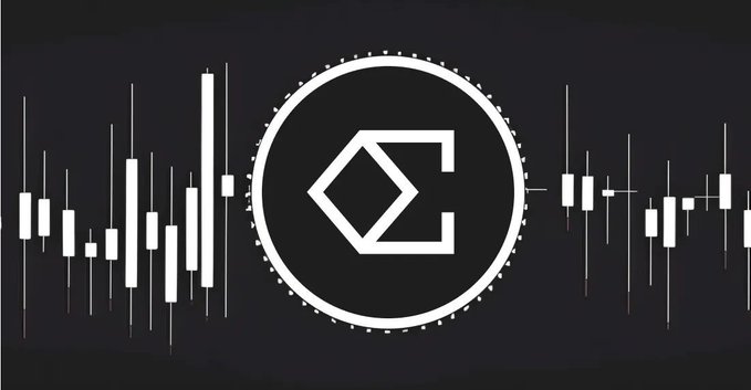 A black logo with a stylized 'C' symbol surrounded by a dotted circle, flanked by white candlestick chart patterns.