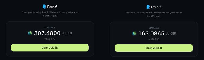 The image shows two separate posts, one with a green background and the other with a black background. The green post displays a message from Rainfi, while the black post has a message about a cryptocurrency called Rainfi. Both posts are related to lending or investing in Rainfi tokens.