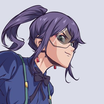 An anime-style character with purple hair tied in a ponytail, wearing a black bow, red earrings, and a partially transparent visor, set against a light blue background. The illustration serves as branding or thematic art for the "New Eden Prizes" announcement, reflecting the futuristic, adventure-driven concept of a race to claim a grail and the prize pool features mentioned in the post.