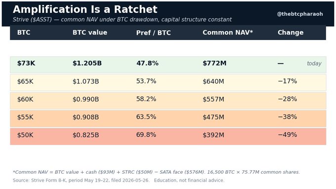 The image displays a bar chart with various numbers, likely representing values related to bitcoin trading. The chart shows the changes in bitcoin values throughout the past few months or years. There are several columns with different colors each, representing different time periods, and rows displaying values of Bitcoin. A key at the bottom reads "Strive Is Doing Everything Right.". The background is a dark color that gives the image an overall look like it's from a website or a business related to bitcoin trading.