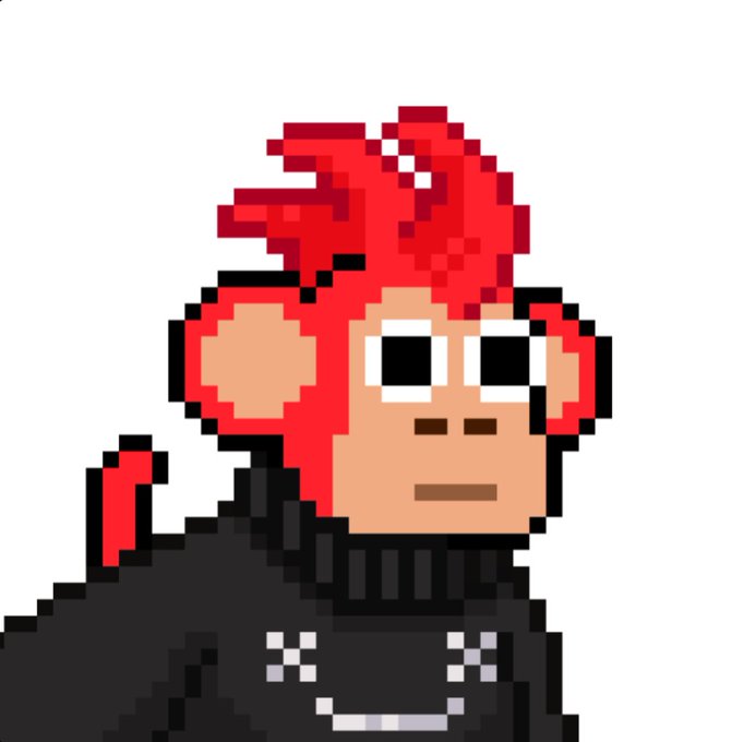A pixel art illustration depicts a character with red hair wearing red headphones and a black shirt with white markings against a white background.