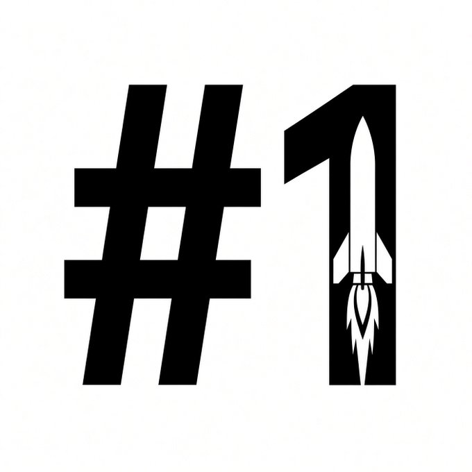 A bold black logo featuring the number "1" stylized with a rocket ship inside it on a white background.