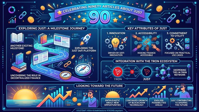 The image features a colorful poster celebrating 90 articles about Just published online. The poster showcases various illustrations of people and objects related to the topic, such as books, laptops, and a rocket ship. The text on the poster highlights the importance of these articles in exploring just-based finance and its impact on the industry. The overall design is vibrant and engaging, capturing the viewer's attention and conveying the message effectively.