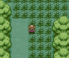 A character stands in a grassy clearing bordered by trees and tall crops, rendered in classic Pokémon game style. The image visually represents the $POKE on Base promotion, evoking the nostalgic catch-and-train gameplay experience described in the caption.