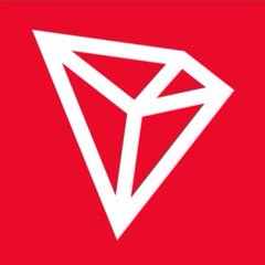 A logo featuring a white stylized diamond or gem shape on a solid red background.