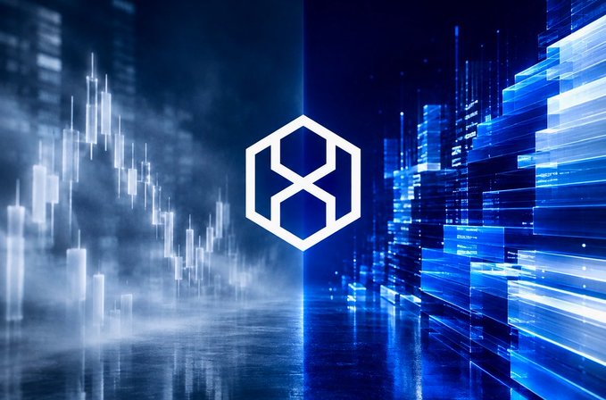 A Polygon (MATIC) logo displayed over a blue digital background with candlestick chart and data visualization elements.
