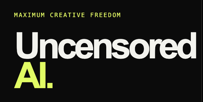A black background graphic featuring the text 'MAXIMUM CREATIVE FREEDOM' in small green letters above a large white 'Uncensored' and green 'AI.'