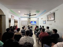 A group of over 40 attendees is seated in a small room during an EF Devcon Road to event in Bikaner, watching a presentation on a screen at the front, reflecting the post's celebration of hosting a blockchain meetup in a Tier-3 city.