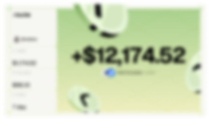 Blurred dashboard displaying a profit figure of '+$12,174.52' with a green background.