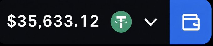 The image shows a wallet balance display of $35,633.12 USDT (Tether) alongside a wallet icon, likely posted as proof of earnings or holdings to encourage others to share their wallet details or stake IDs in response to the "Drop your #STAKE Id or wallet. RT" call-to-action.