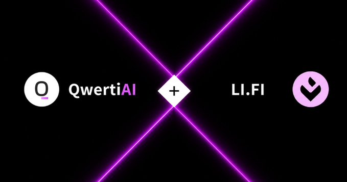 The image is a promotional poster for "Lifiprotocol", which is a new online money transfer system powered by the LiFi protocol, or LightFiber optic technology. The poster shows two purple x-rays intersecting each other, with the words "Qwerti just integrated @lifiprotocol on it's platform" and "This integration is the type that changes everything about how @QwertiAI routes your trades Let me explain what LiFi Protocol actually is".