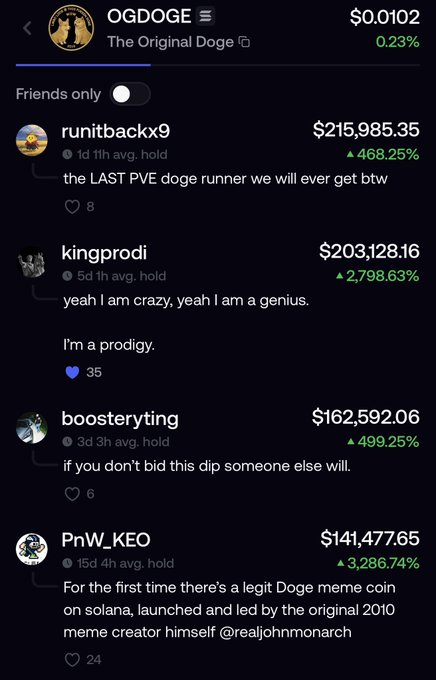The image shows a screenshot from a social media app where several users are discussing different things such as stock trading and investing strategies. Among these discussions, there are mentions about OgdogE trading platforms and stock trading. The main focus of this discussion is on OgdogE itself, with users talking about its features and how it has made them rich. Some users even compare OgdogE to the original Dogecoin, as both have a strong following due to their innovative concepts and impactful performances in the market.