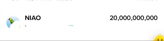 An image showing the NIAO token ticker alongside "20,000,000,000" (20 billion) Bird Coins, paired with a message from "Shanbao" announcing a large purchase of $NIAO to support creators on X.