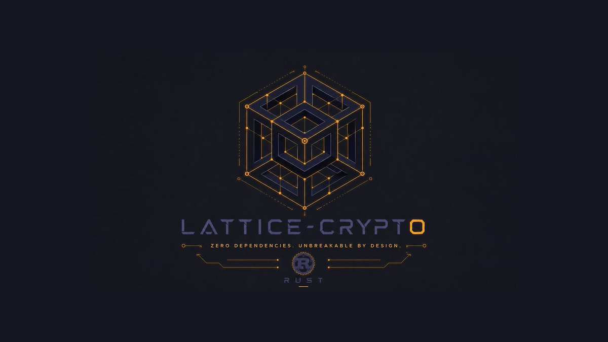 The image features a logo for a company named "Lattice Crypto". The logo consists of a geometric design, which appears to be a cube with lines radiating outwards from its center. The colors used are blue and orange, creating an eye-catching contrast against the dark background. The text on the logo reads "Lattice Crypto" in black letters, followed by "External dependencies", "ZK-Verified bootstrapping mechanism", and "100k+ blocks, 3200+ TPS running stable on CX23 Nuremberg & Helsinki".