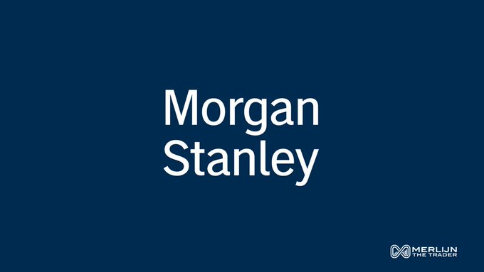 The image displays the Morgan Stanley logo in white text on a dark blue background, with a Merlijn The Trader watermark in the bottom right corner. The accompanying post highlights Morgan Stanley's competitive edge as their crypto ETFs offer the lowest fees among Ethereum and Solana ETFs on the market, undercutting competitors like Grayscale and Franklin.