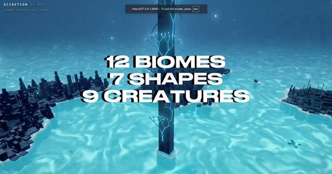 A promotional image or screenshot for a video game showing '12 BIOMES, 7 SHAPES, 9 CREATURES' overlaid on an underwater scene with blue glowing pillars.