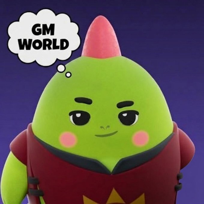 The image features a green monster with a pink spiked beard wearing a red shirt that says "GM World" above its head. The monster has two eyes and a mouth, giving it a friendly appearance. The background of the image is purple, which contrasts nicely with the green monster's color. There are also speech bubbles in white text surrounding the monster, suggesting that this might be part of an advertisement or promotional campaign related to GM World.