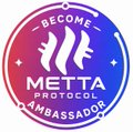 A circular purple badge that reads 'BECOME A METTA PROTOCOL AMBASSADOR' with a winged logo.