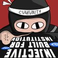 A cartoon ninja character wearing a headband reading 'CUMUNITY' with a t-shirt that says 'NO LIMITS NO FEAR' and 'NO NEGATIVE'.