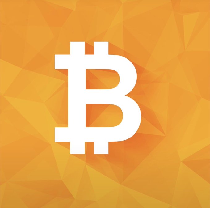 The image displays the iconic Bitcoin logo—a bold white capital "B" with two vertical strokes extending from its top and bottom—centered against a vibrant orange geometric background composed of triangular facets in varying shades of orange. This visual aligns perfectly with the accompanying post, "B I T C O I N That's the post," as the stylized "B" serves as a direct symbol of Bitcoin, the world's leading cryptocurrency.