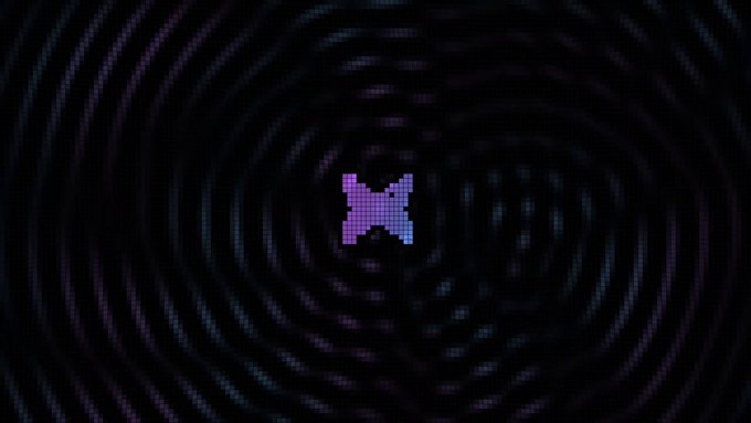 A pixelated purple star shape is displayed against a dark background with concentric circular patterns.