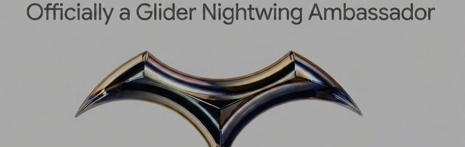 An image showing a metallic bat-shaped emblem with the text 'Officially a Glider Nightwing Ambassador' displayed above it.