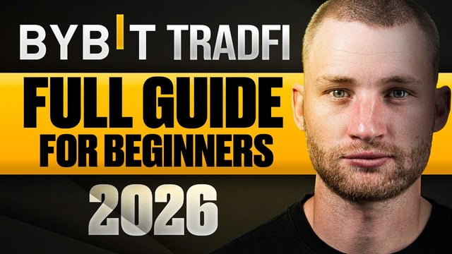 The image features a man with a beard, wearing a black shirt, looking at the camera. The background of the image is black, making him stand out against it. There are two lines of text written in white that read "Bybit TradFi Full Guide for Beginners" and "2026". These texts provide information about the content of the post, which appears to be related to cryptocurrency trading or investing.