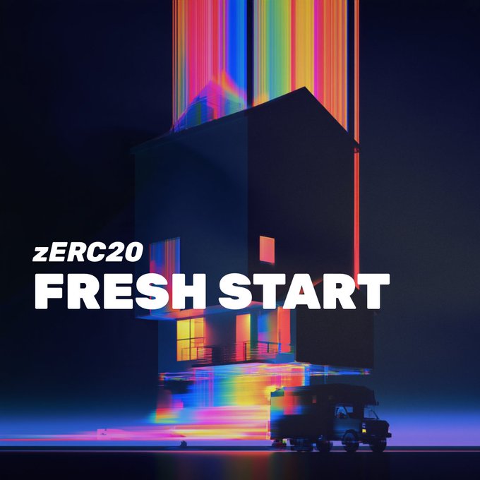 An album or single cover titled 'FRESH START' by zERC20, featuring a stylized house and van illuminated by colorful vertical light streaks against a dark background.