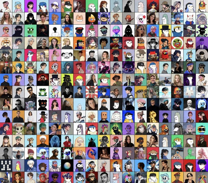 A large grid collage of hundreds of small square images featuring various cartoon characters, anime figures, people, and digital art pieces.