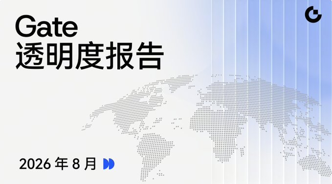 A title card reading 'Gate 透明度报告' (Gate Transparency Report) with the date '2026年8月' and a stylized world map background.