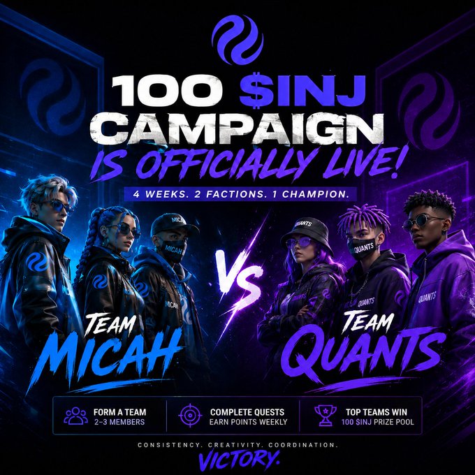 The image features a poster for an online gaming event called "100 SinJ Campaign", which is officially live. The poster includes two teams of gamers, each with their own unique style and appearance. One team wears purple hoodies while the other team wears blue hoodies. The text on the poster highlights that this campaign is not only official but also actively taking place. It encourages participants to form a squad locked in a competition against another squad, showcasing their creativity, content, and community spirit. The poster emphasizes the importance of teamwork and collaboration as key factors for success in the gaming world.