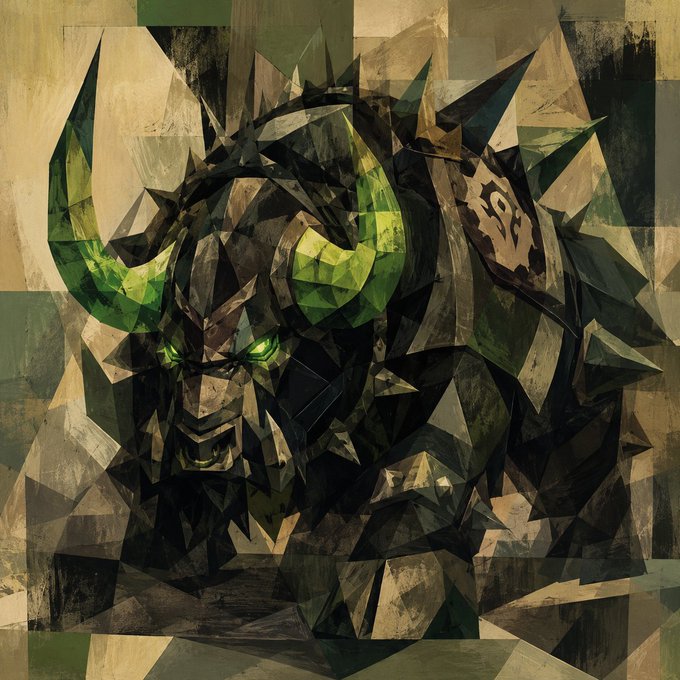 A stylized, cubist portrait of a fierce horned beast with glowing green eyes and vibrant green-tipped horns, symbolizing bullish strength or aggression. The geometric, faceted artwork fits the "$ANSEM" post by representing the intense, primal energy often associated with meme coin hype and crypto bull runs.