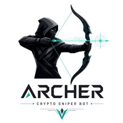 A stylized hooded archer aims a futuristic bow with a digital crosshair at a target, beneath the bold text "ARCHER" and the tagline "CRYPTO SNIPER BOT." The image directly illustrates the post's theme of struggling to snag NFTs during public mints, positioning Archer as a potential sniper bot solution for fast automated purchases.