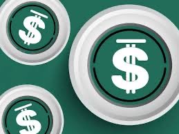 A stylized graphic featuring multiple green dollar sign ($) emblems set within circular, coin-like borders against a dark green background.
