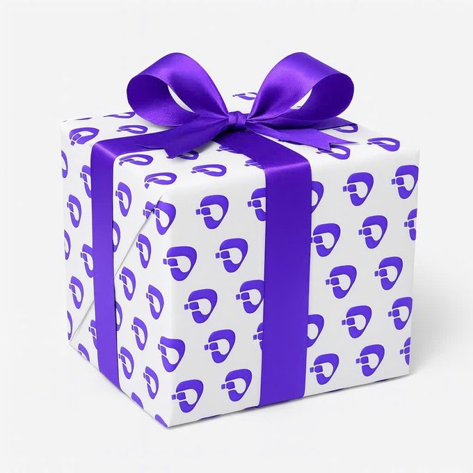 A white gift box wrapped with a purple ribbon features a repeating pattern of purple padlock icons.