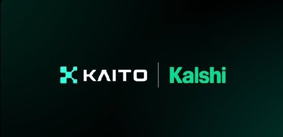 The image displays the KAITO and Kalshi logos side by side on a dark background, indicating a partnership between the two platforms. This visual aligns with the post's message about a Kaito referral program that rewards users for directing U.S. individuals to complete KYC verification and trade a minimum of $50 on Kalshi.
