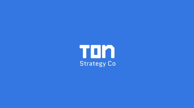 A simple blue logo screen displaying 'TON Strategy Co' in white text.