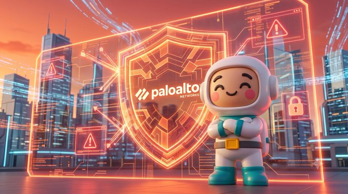 The image features a cartoon representation of an alien wearing a white and blue uniform with yellow gloves standing next to a large shield that has the word "Palo Alto Networks" written on it. The shield also displays a small picture of the network logo within it, indicating that it is related to network security or information protection in some way.

The caption for this image reads: "Palo Alto Networks reports after close. revenue up 28%. beat estimates four quarters in a row. just signed NATO. cybersecurity is the one budget nobody cuts." The post emphasizes the importance of network security and the role of Pal Alto Networks in protecting information systems.