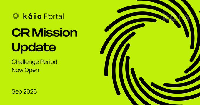 Green banner with 'kalia Portal' logo announcing 'CR Mission Update' - Challenge Period Now Open, Sep 2026, alongside a circular fingerprint-like pattern.