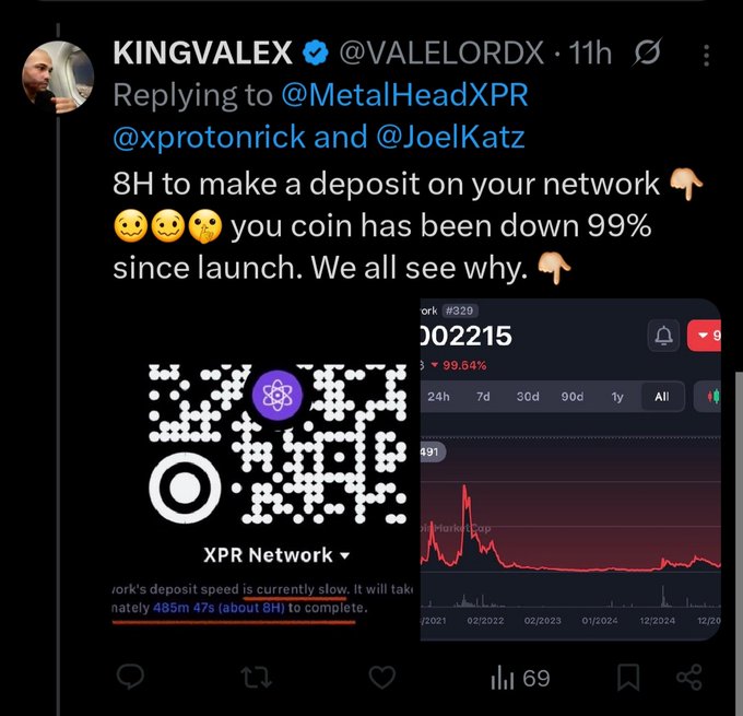 The image features a twitter post by KingVale, who has recently made a deposit of XPR tokens into a mining pool using a coin-based cryptocurrency called Bitcoin. The post includes an explanation about why he chose this particular type of cryptocurrency, as well as information on XPR and its popularity in the context of mining pools. The image also contains some text indicating that KingVale will wait for his comment section to be disabled before replying to other users' comments or questions.