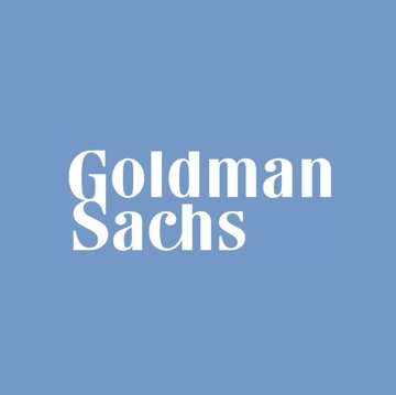 The image shows the Goldman Sachs logo displayed in white serif lettering on a solid blue background. The logo represents the financial institution mentioned in the post as the acquirer of BTCI through its Neos deal, acquiring a $1B Bitcoin income ETF.