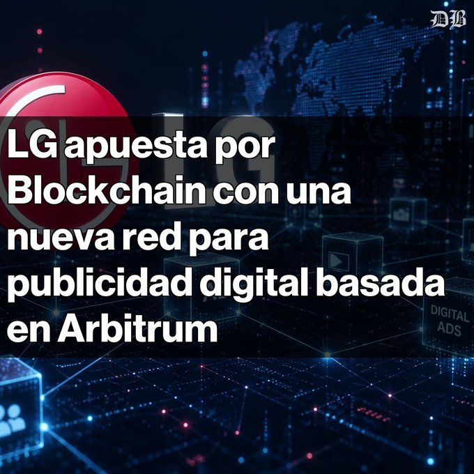 The image features a large map with various blocks of information displayed across its surface. The text "LG aumenta por Blockchain con una nueva red para publicidad digital basada en Arbitrum La tecnología permitirá gestionar" is written in the image, which suggests that the content is related to blockchain technology and digital advertising.

The image also includes a red circle with an "L" on it, along with the text "LG aumenta por Blockchain con una nueva red para publicidad digital basada en Arbitrum La tecnología permitirá gestionar". This combination of elements creates a visually appealing and informative layout.