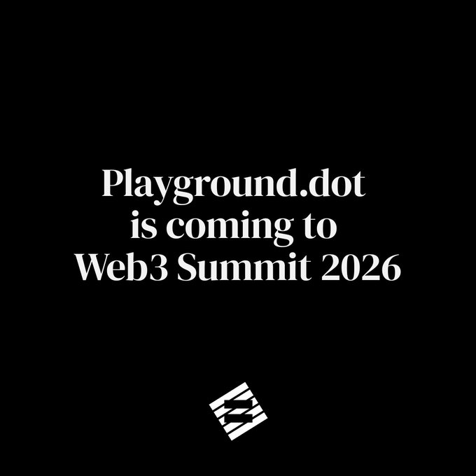 The image features a black background with white text that reads "Playground.dot is coming to Web3 Summit 2026". The text is written in a blocky style, which gives it a modern and clean look. The overall layout of the image suggests that Playground.dot is an upcoming event or project related to web development, specifically focusing on the Web3 space.