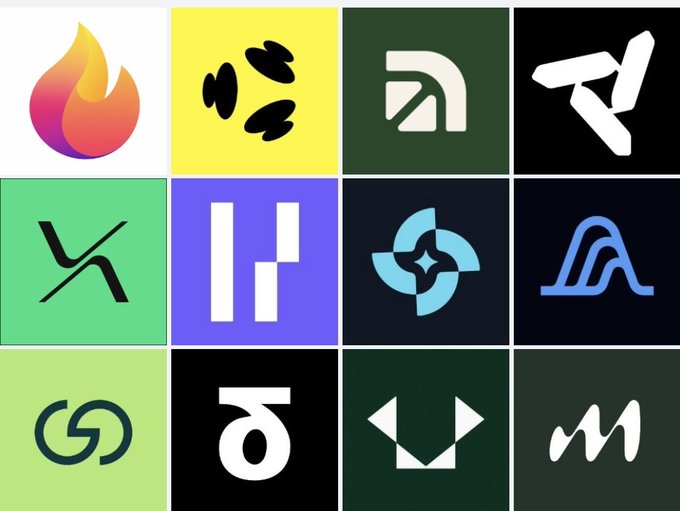 A 3x4 grid displays the colorful app icons of various perpetual futures exchanges, visually representing the diverse multi-chain platforms mentioned in the post listing perp DEXes across Solana, INK, Arbitrum, ZK, Base, Rise, ARC, Binance, Monad, Robinhood, Aptos, and Monad.