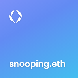 The image shows a gradient blue ENS profile card featuring the "snooping.eth" domain name and the ENS logo, reinforcing the listed Ethereum Name Service domain being advertised for sale. The clean branding visually supports the post's offer of the domain, which is presented as suitable for security-focused projects.