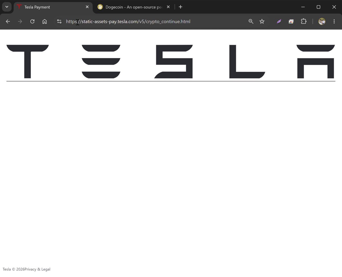 The image features a computer screen displaying an open webpage from the Tesla company's website. The main focus of this particular post is a screenshot of the Tesla payment form with embedded $DOGE payments, which appears to be outdated or partially active at the moment. This image highlights the issue related to the payment form and could potentially provide some insights into the coding used by the Tesla website.