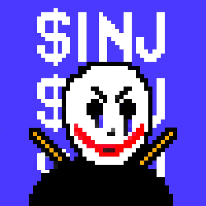 Pixel art illustration on a purple background featuring a white mask with black eyes and a red smile, with dollar signs in the background and the text 'SHJ' at the top.