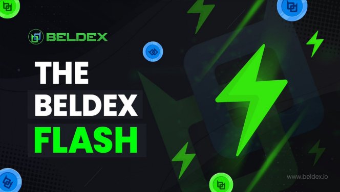 A promotional banner for 'THE BELDEX FLASH' featuring the Beldex logo, green lightning bolt graphics, and the website www.beldex.io.