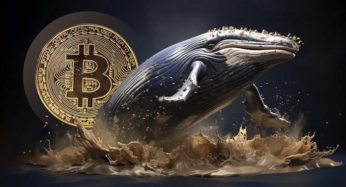 A digital artwork showing a humpback whale breaching through golden liquid alongside a large Bitcoin coin inscribed with 'BITCOIN DIGITAL DECENTRALIZED PEER TO PEER'.